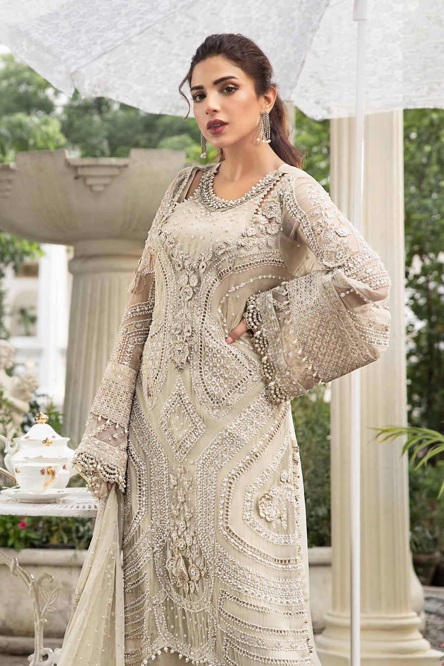 MARIA B Cream Chiffon Crinkle Birdal (AY0011)
